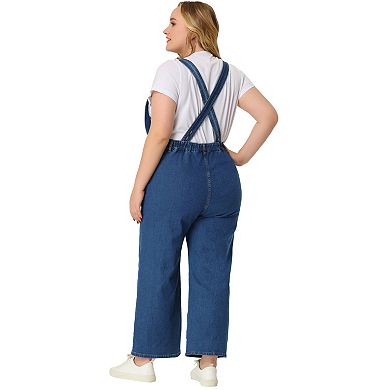 Plus Size Overalls Denim Pants for Women V Neck Strap Chambray Pants