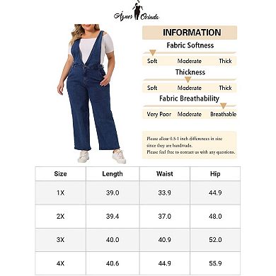 Plus Size Overalls Denim Pants for Women V Neck Strap Chambray Pants