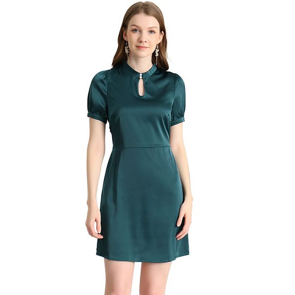 Women's Elegant Work Short Sleeves Satin Dress With Belt
