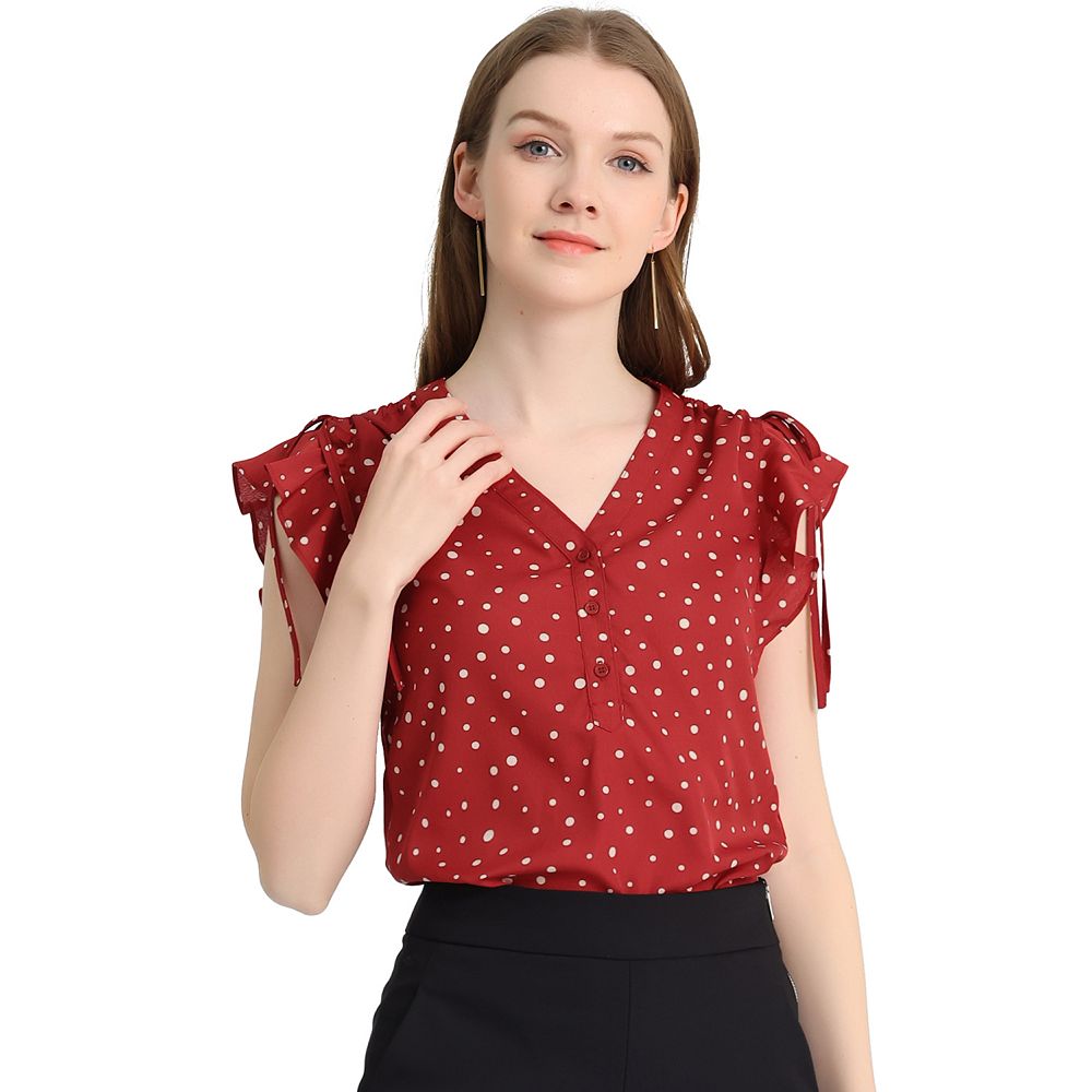 Ruffle Dot Cap Sleeve Blouse