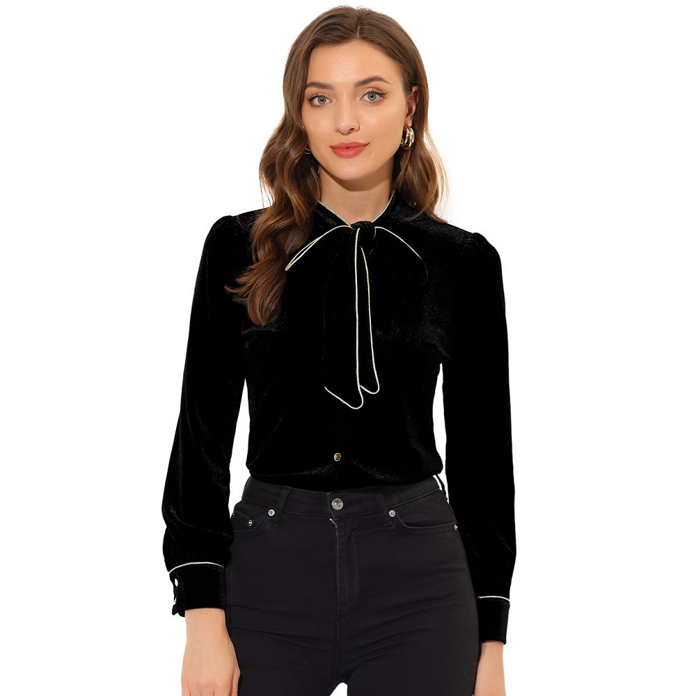 Christmas Theme Velvet Bow Tied Blouse main image 1