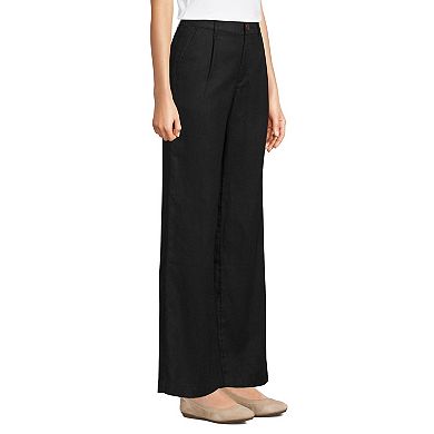 Women's Lands' End High-Rise Wide-Leg Linen Pleated Pants