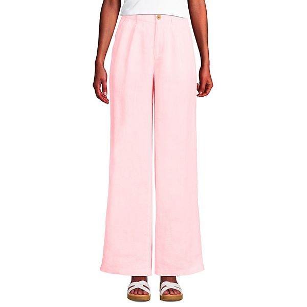 Women's Lands' End High-Rise Wide-Leg Linen Pleated Pants