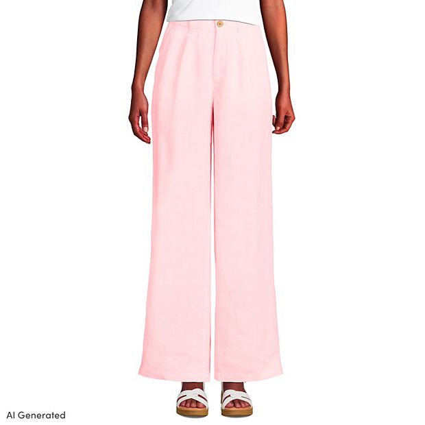 Women's Lands' End High-Rise Wide-Leg Linen Pleated Pants