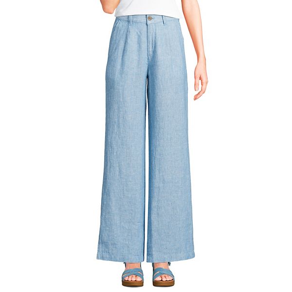 Women's Lands' End High-Rise Wide-Leg Linen Pleated Pants