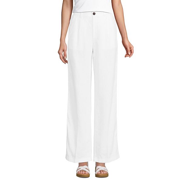 Women's Lands' End High-Rise Wide-Leg Linen Pleated Pants