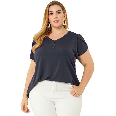 Women's Plus Size Work Formal Plain V Neck Tulip Sleeve Blouses