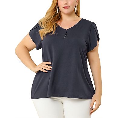 Women's Plus Size Work Formal Plain V Neck Tulip Sleeve Blouses