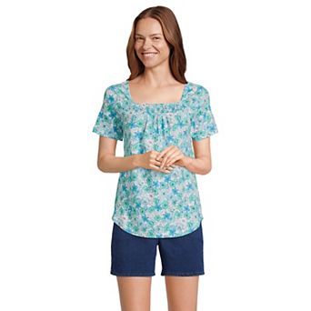 Women's Lands' End Smocked Square Neck Tee