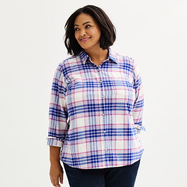 Plus Size Croft & Barrow® The Extra Soft Plaid Flannel Shirt - Lavender Fall Plaid (2X)