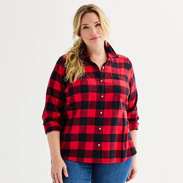 Plus Size Croft & Barrow® The Extra Soft Plaid Flannel Shirt - Red Buffalo Check (1X)