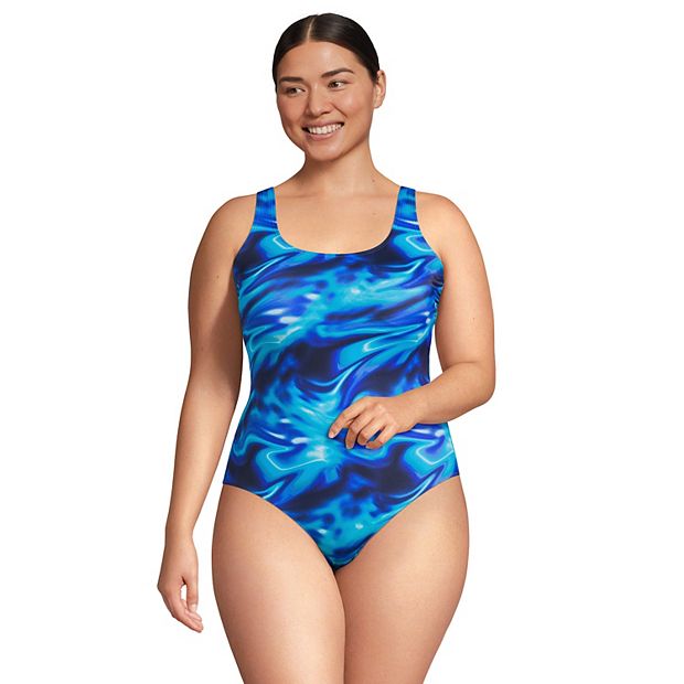 Plus Size Lands' End Chlorine Resistant Tugless Sporty One-Piece Swimsuit