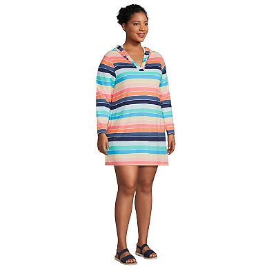 Plus Size Lands' End Cotton Jersey Hooded Swim Cover-Up Dress