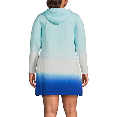 Plus Size Lands' End Cotton Jersey Hooded Swim Cover-Up Dress