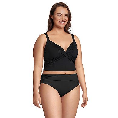 Plus Size Lands' End Chlorine Resistant Cropped Wrap Tankini Swim Top