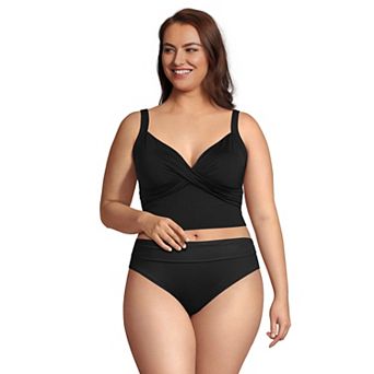 Plus Size Lands' End Chlorine Resistant Cropped Wrap Tankini Swim Top