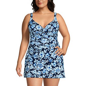 Plus Size Lands' End Chlorine Resistant Cropped Wrap Tankini Swim Top