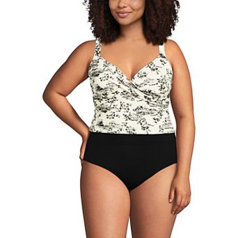 Plus Size Lands' End Chlorine Resistant Cropped Wrap Tankini Swim Top