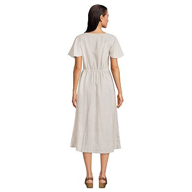 Women's Lands' End Linen Button-Front Midi Dress