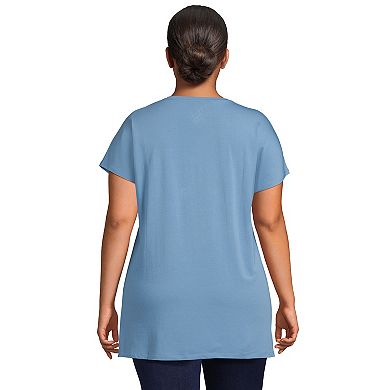 Plus Size Lands' End Short Sleeve Jersey Extra Long V-Neck Tunic Top