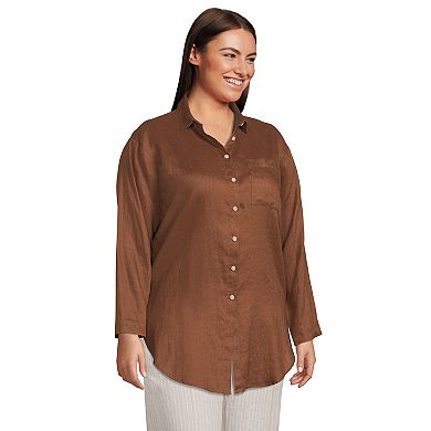 Plus Size Lands' End Linen Long Sleeve Relaxed Tunic Top