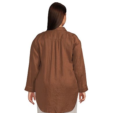 Plus Size Lands' End Linen Long Sleeve Relaxed Tunic Top