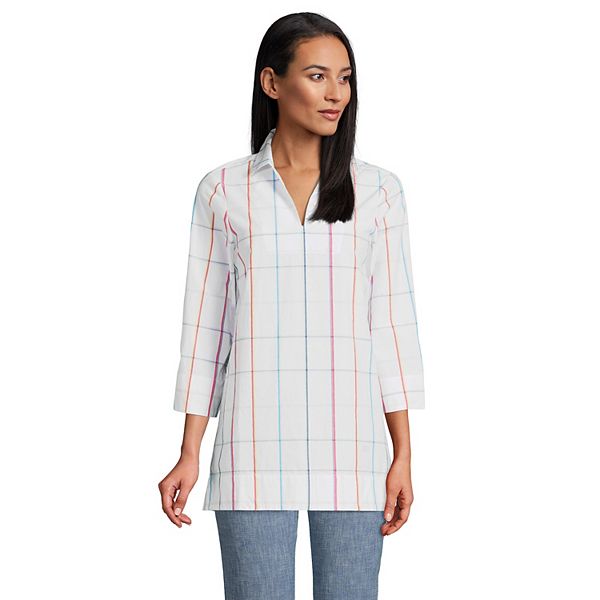 Women's Lands' End Cotton 3/4 Sleeve Split Neck Tunic Top