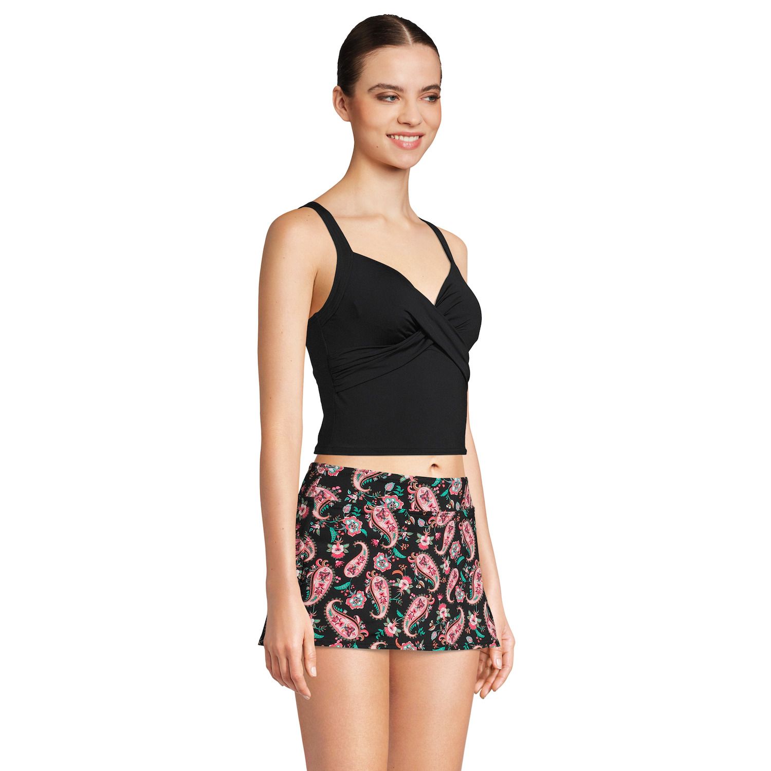 thumbnail image 2 of Lands' End Women's Chlorine Resistant Underwire Wrap Tankini Top - Turquoise Size 12 2 of 9