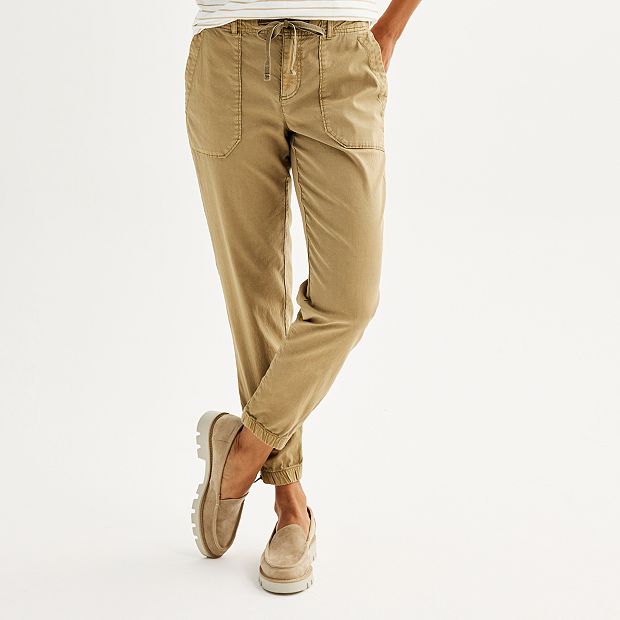 Women's Knit Mid-Rise Jogger Pants - All in Motion Heathered Beige
