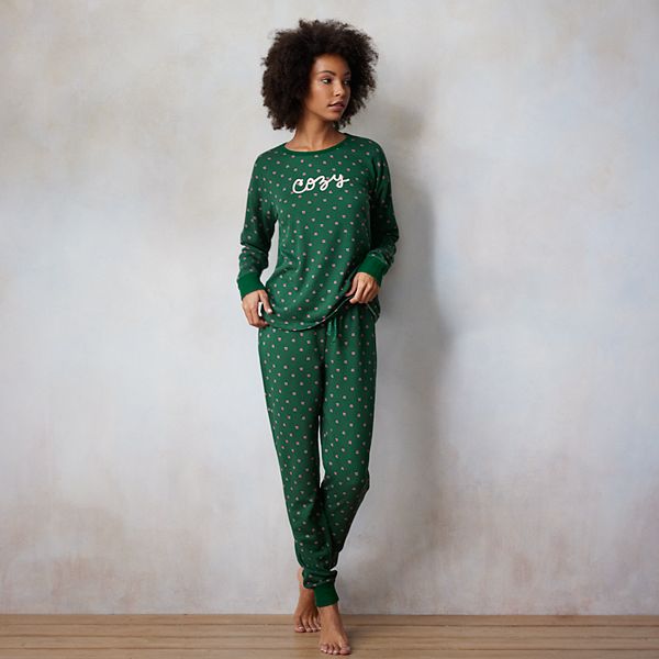 Women's LC Lauren Conrad Pajama Top and Banded Pajama Bottoms Sleep Set -  Green Heart Ditsy (X LARGE) – BrickSeek
