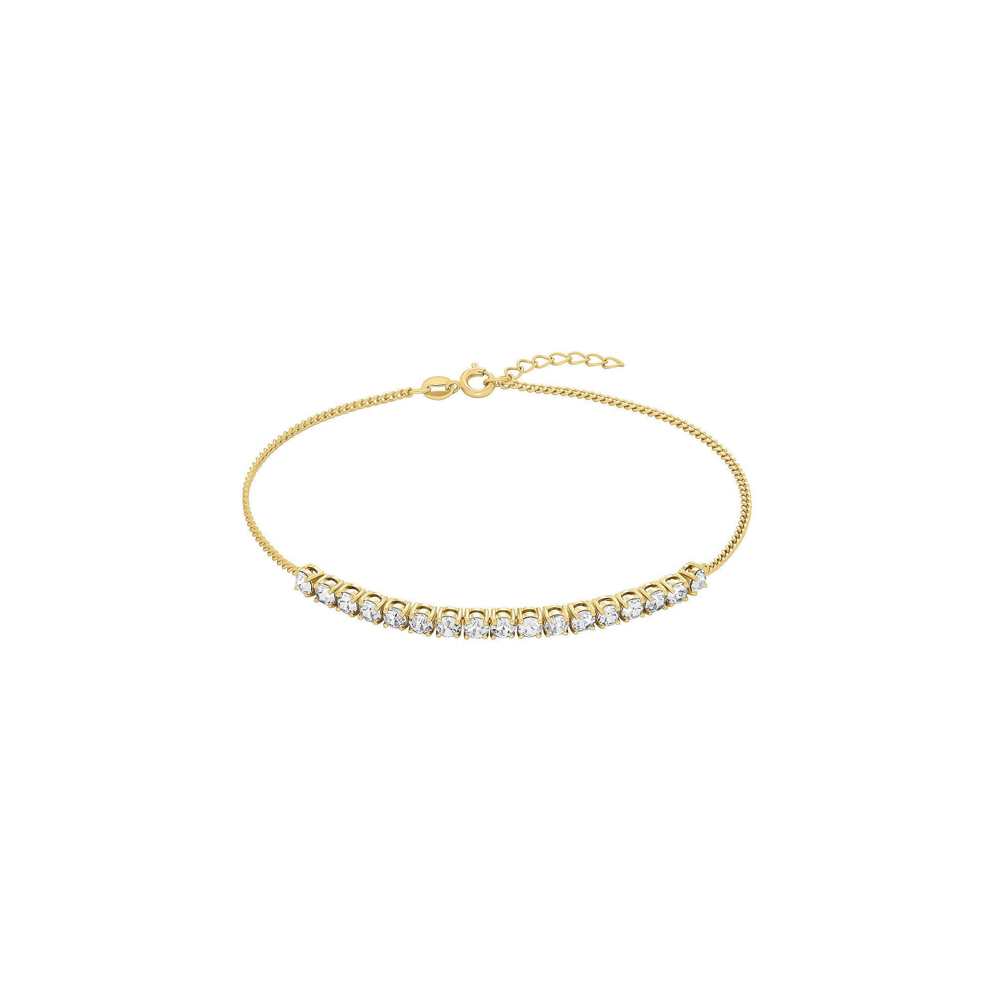Aurielle Gender Neutral Gold Tone Clear Crystal Curb Chain Anklet, Womens