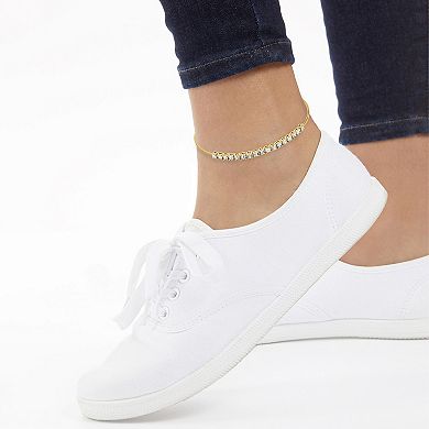 Aurielle Gender Neutral Gold Tone Clear Crystal Curb Chain Anklet