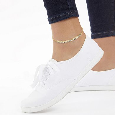 Aurielle Gender Neutral Gold Tone Clear Crystal Curb Chain Anklet