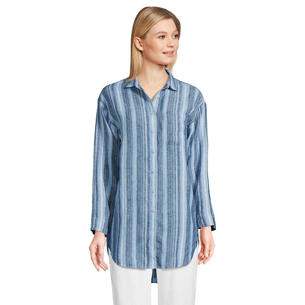 Women's Lands' End Linen Long Sleeve Relaxed Tunic Top