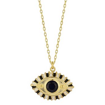 Sunkissed Sterling 14k Gold Over Silver Black & White Enamel Cubic Zirconia Eye Pendant Necklace