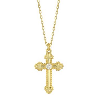 Sunkissed Sterling Cubic Zirconia Budded Cross Pendant Necklace