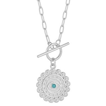 Sunkissed Sterling Cubic Zirconia & Turquoise Evil Eye Medallion Toggle Necklace