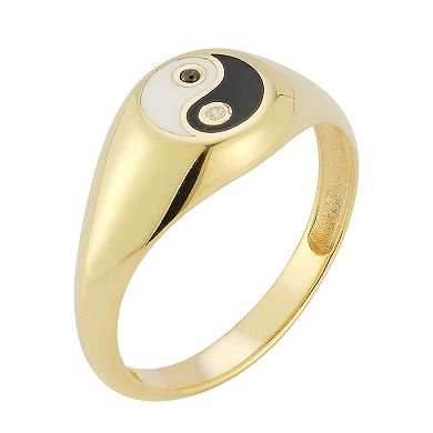 Sunkissed Sterling Cubic Zirconia & Enamel Yin Yang Signet Ring