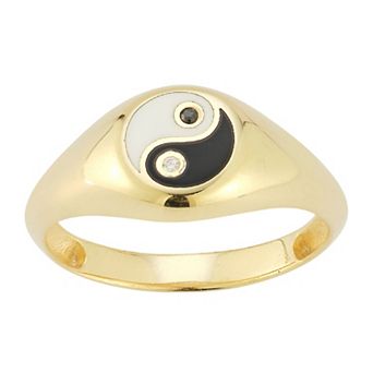 Sunkissed Sterling Cubic Zirconia & Enamel Yin Yang Signet Ring