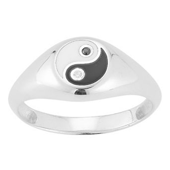 Sunkissed Sterling Cubic Zirconia & Enamel Yin Yang Signet Ring