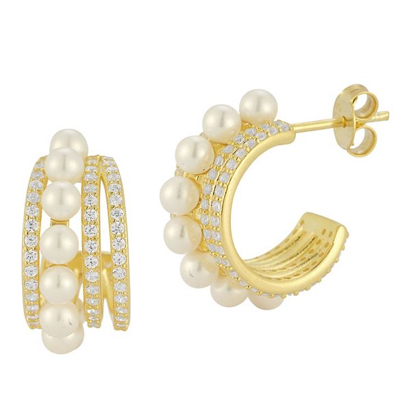 Mesa Blue Gold Zircon and Freshwater Pearl Huggie Earrings main image 1