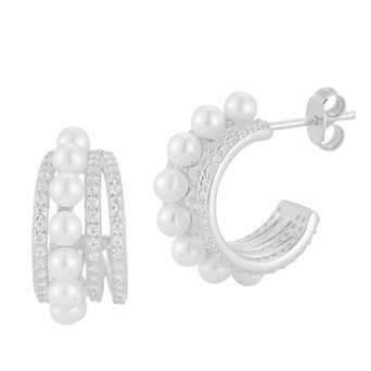 Sunkissed Sterling Cubic Zirconia & Freshwater Cultured Pearl Huggie Hoop Earrings