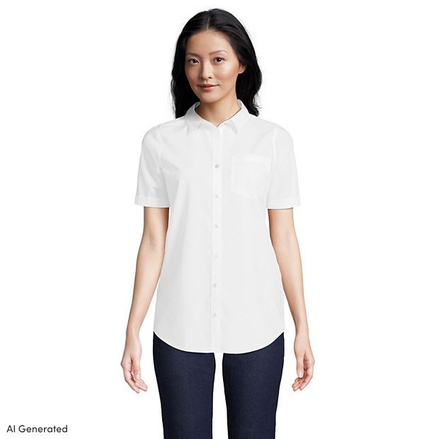 Lands' End Women's Tall Wrinkle Free No Iron Shirt - White