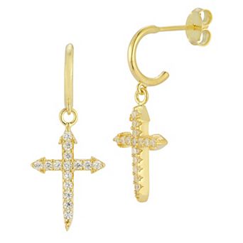 Sunkissed Sterling Cubic Zirconia Cross Drop Earrings