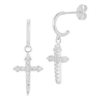 Sunkissed Sterling Cubic Zirconia Cross Drop Earrings