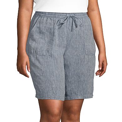 Plus Size Lands' End High Rise Pull-On Linen Bermuda Shorts
