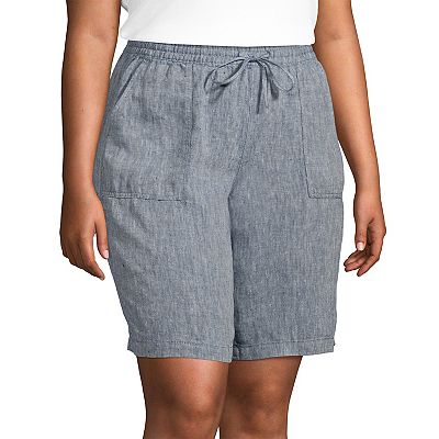 Plus Size Lands End High Rise Pull On Linen Bermuda Shorts