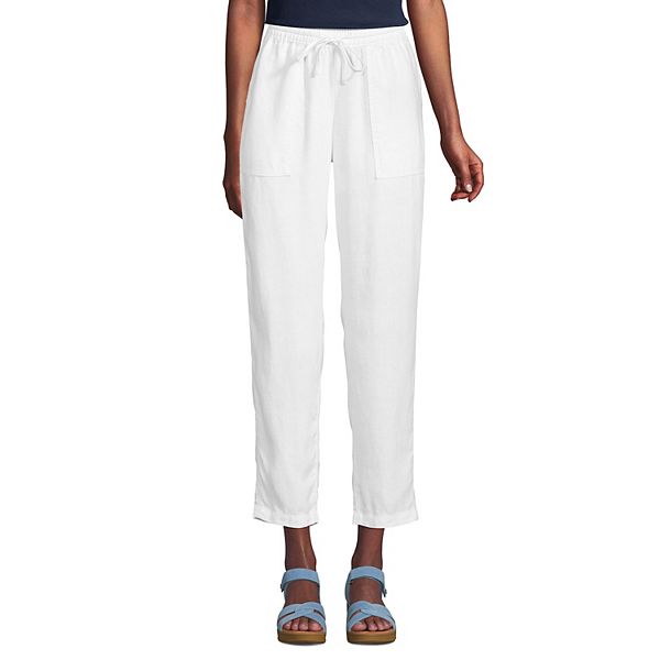 Women's Lands' End High Rise Pull On Tie Waist Linen Crop Pants