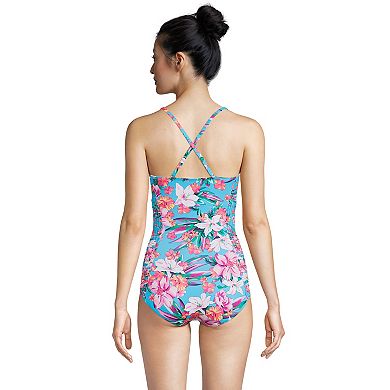 Women's Lands' End Smocked Square Neck UPF 50 One-Piece Swimsuit