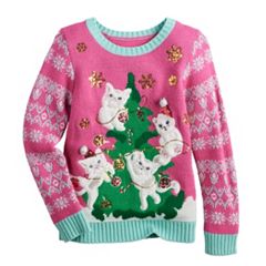 Girls 4-20 33 Degrees Long Sleeve Crewneck Sloths on Presents Christmas  Sweater in Regular 